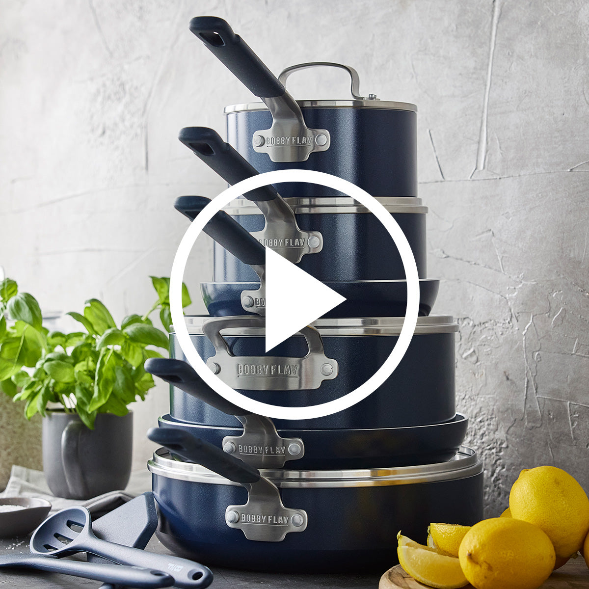 Bobby Flay by GreenPan Professional Ceramic Nonstick 13-Piece Cookware Set | Oxford Blue