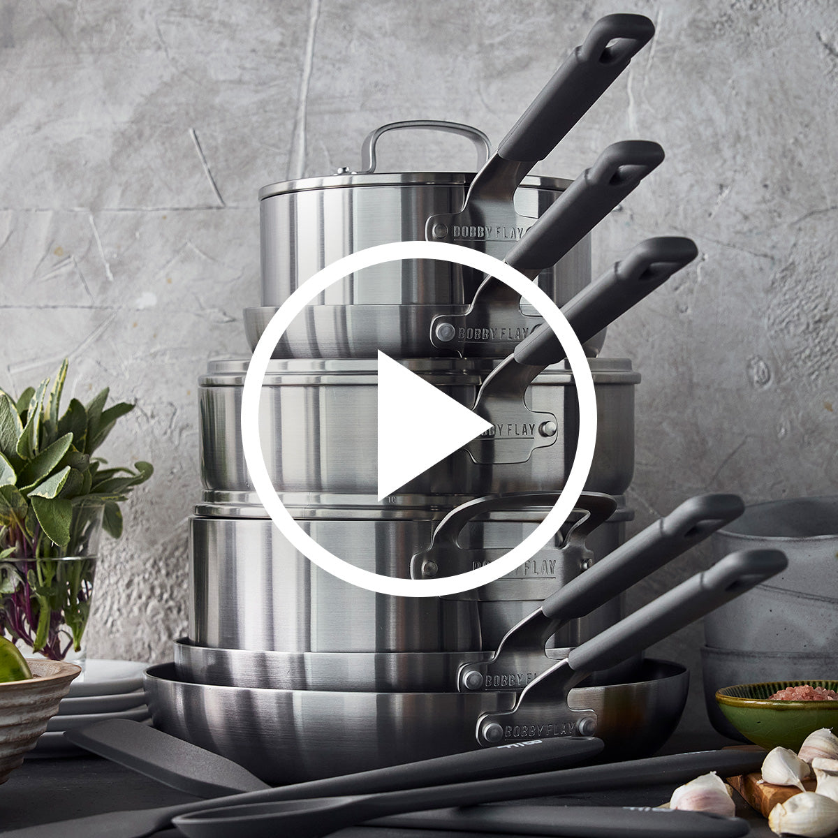 Bobby Flay by GreenPan Stainless Steel Uncoated & PFAS-Free Nonstick 12-Piece Cookware Set