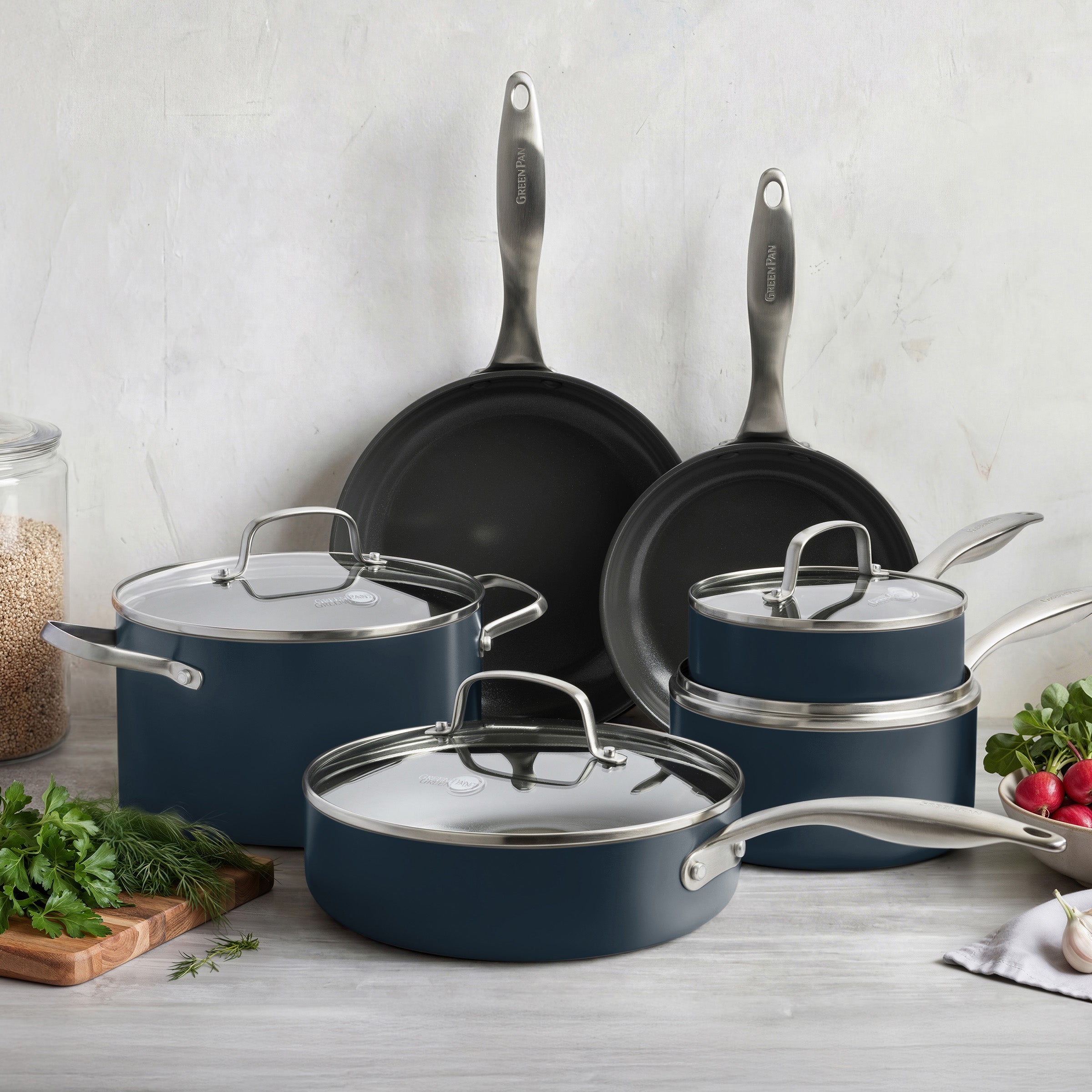 Canterbury Ceramic Nonstick 10-Piece Cookware Set | Oxford Blue