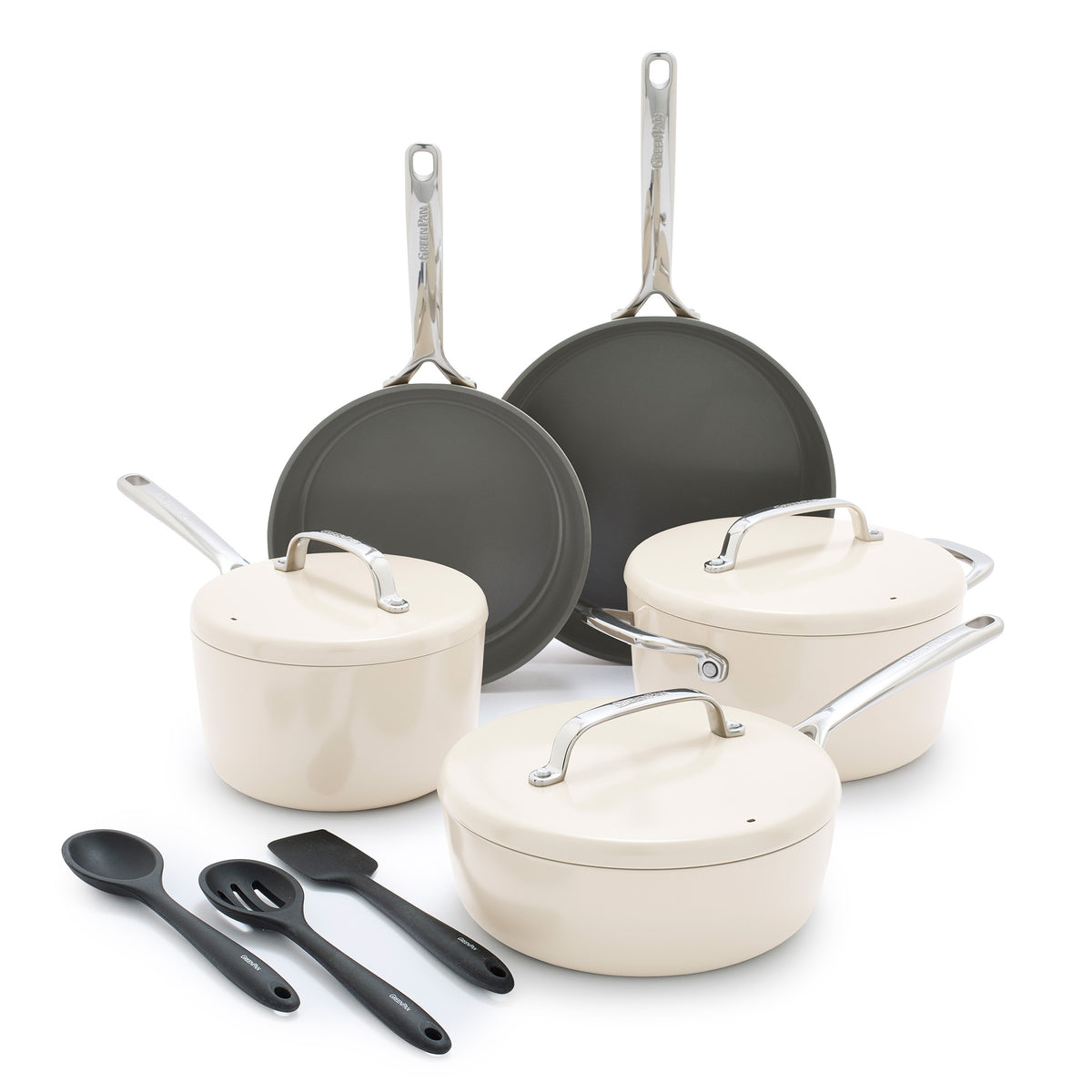GP5 Colors Ceramic Nonstick 11-Piece Cookware Set with Mirror Handles | Cloud Cream