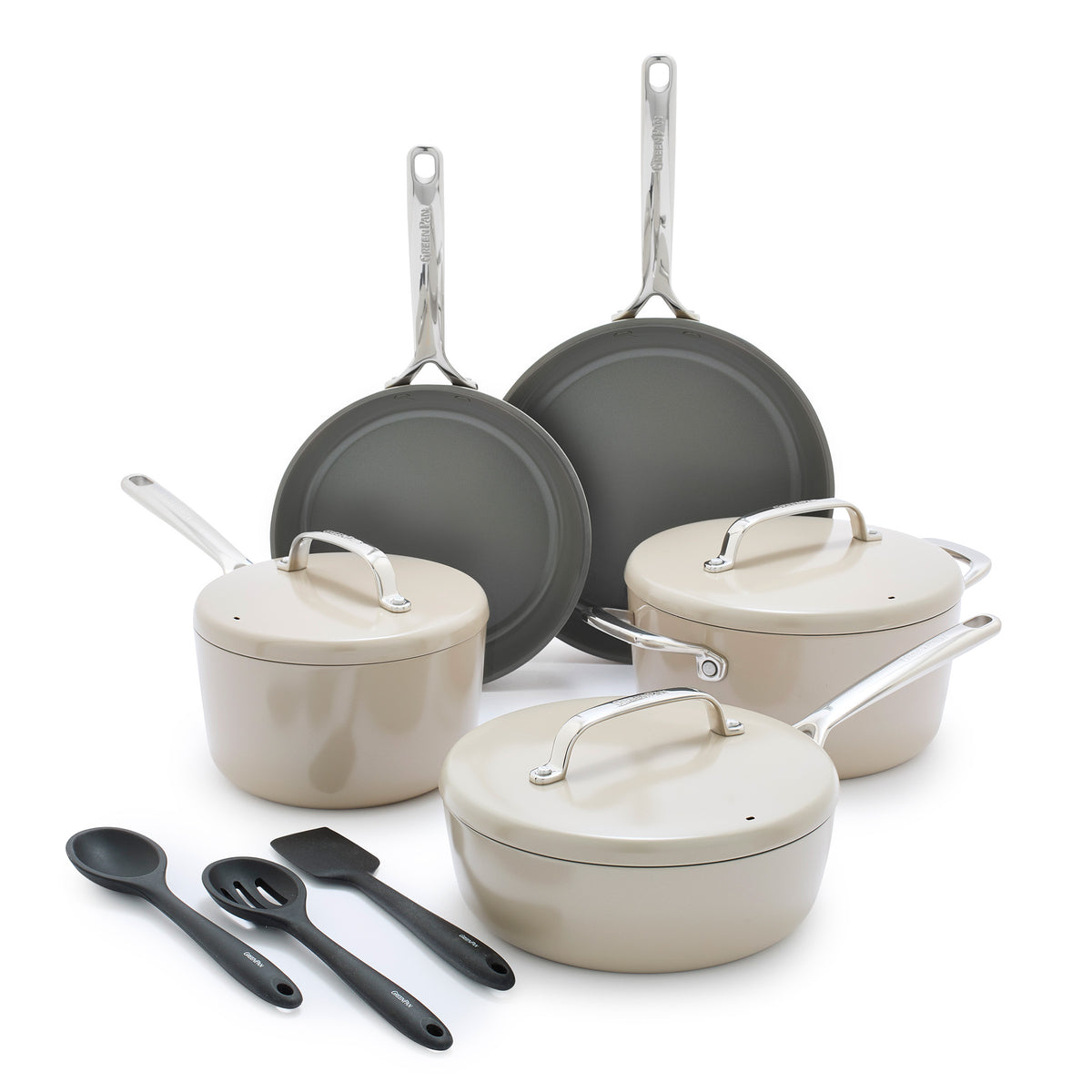 GP5 Colors Ceramic Nonstick 11-Piece Cookware Set with Mirror Handles | Taupe